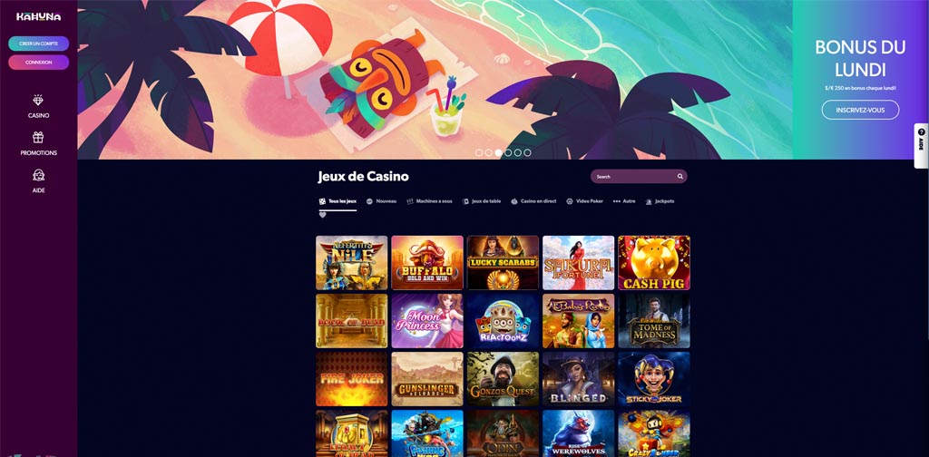 screenshot kahuna casino interface